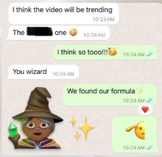 WhatsApp chat: 'I think the video will be trending... You wizard. We found our formula.'